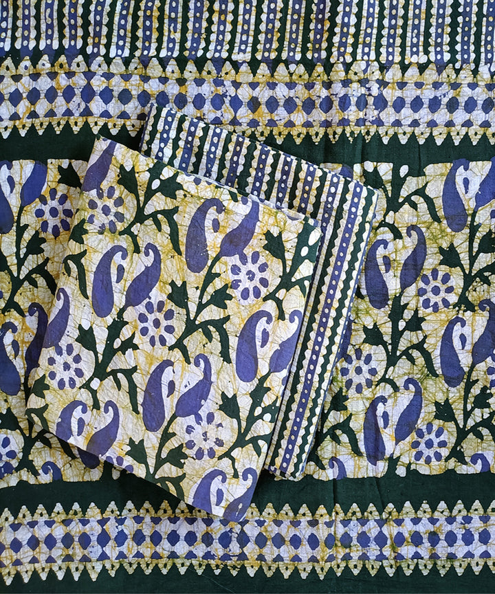 3pc Green yellow purple handspun handwoven cotton batik dress material