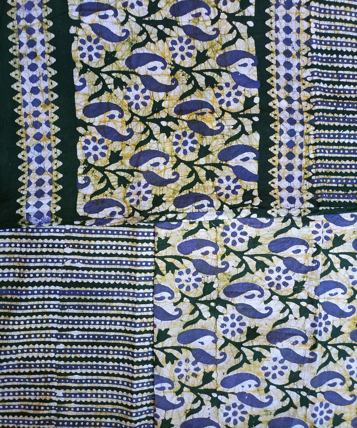 3pc Green yellow purple handspun handwoven cotton batik dress material