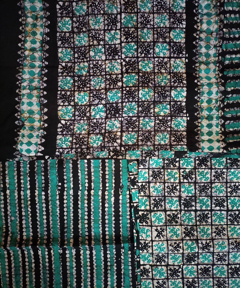 3pc Bottle green handspun handwoven cotton batik dress material