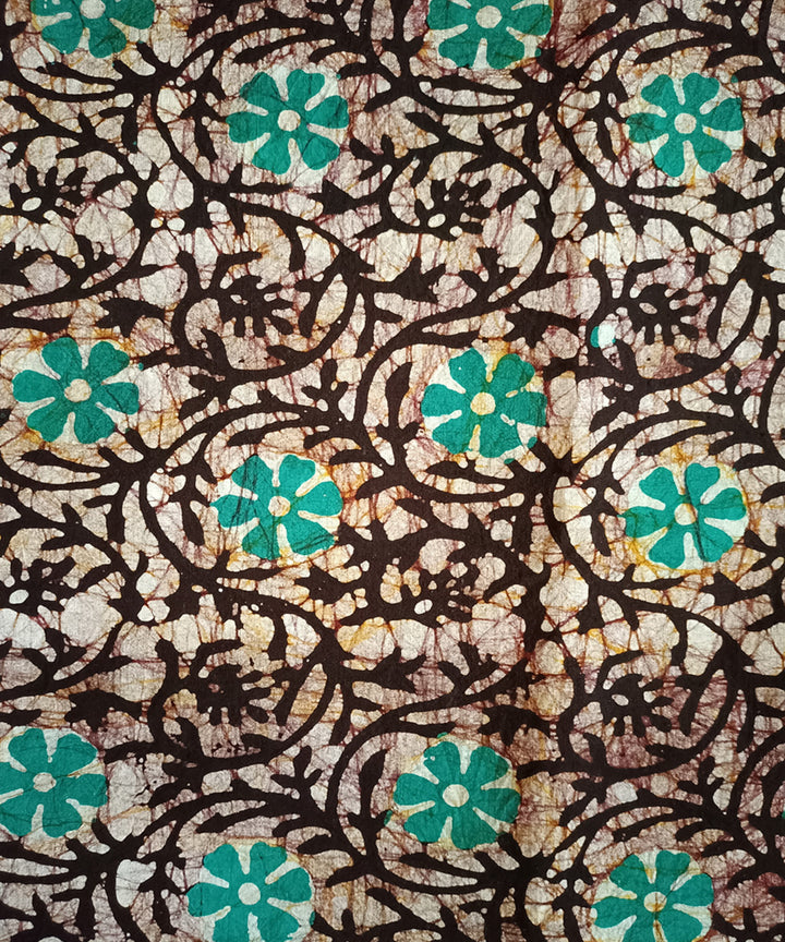 3pc Green brown handspun handwoven cotton batik dress material