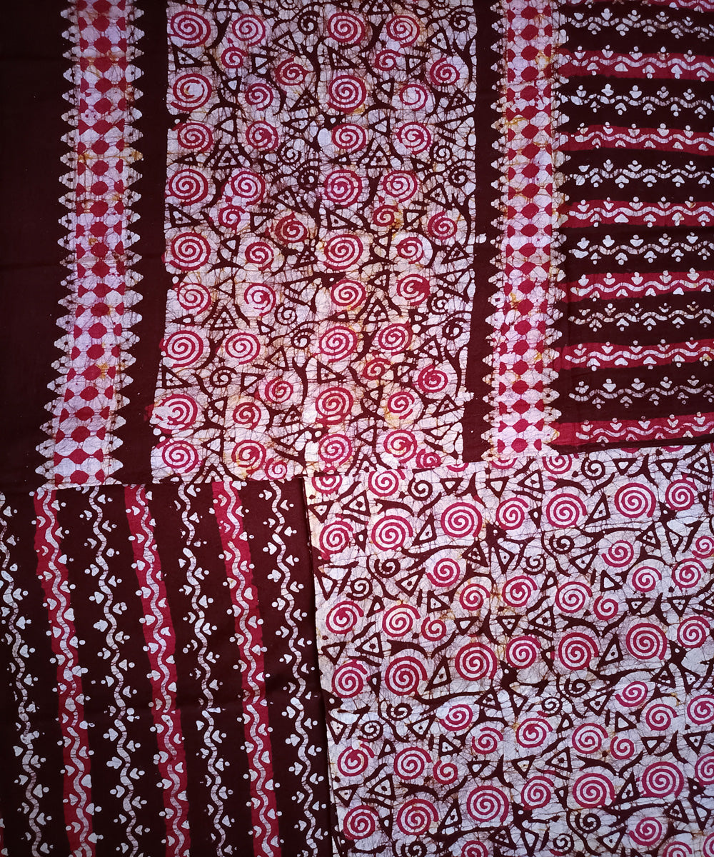 3pc Brown pink handspun handwoven cotton batik dress material