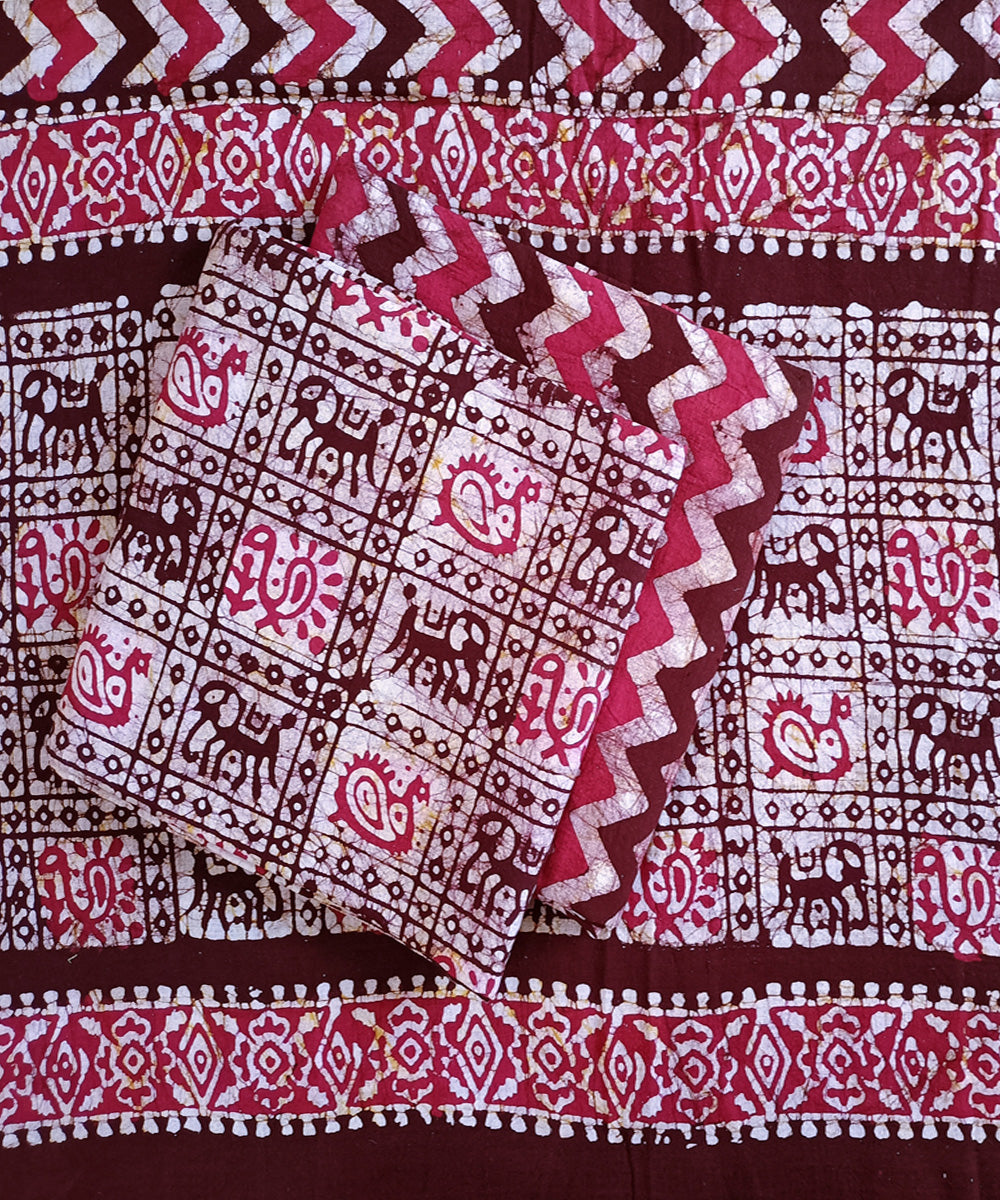 3pc Pink maroon handspun handwoven cotton batik dress material