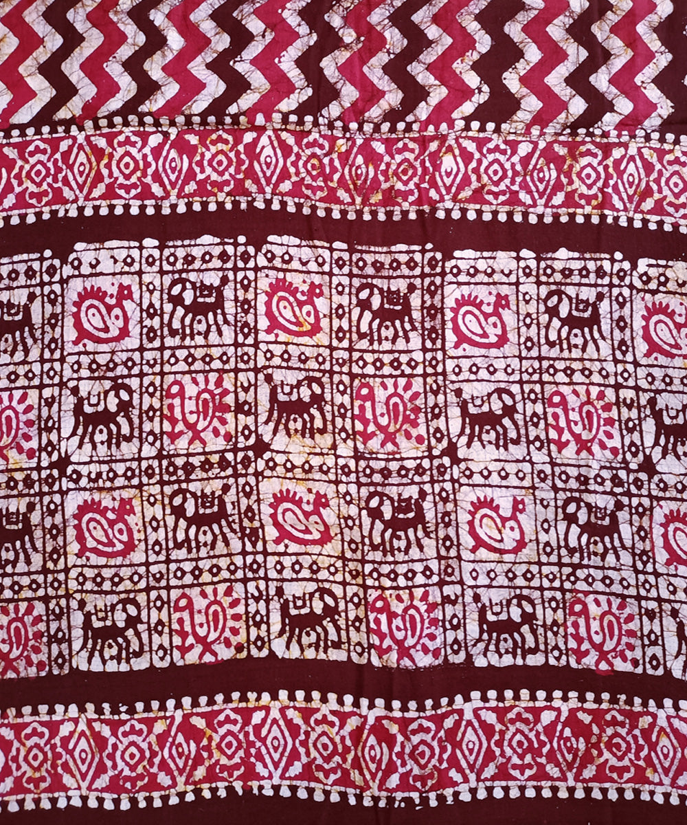 3pc Pink maroon handspun handwoven cotton batik dress material