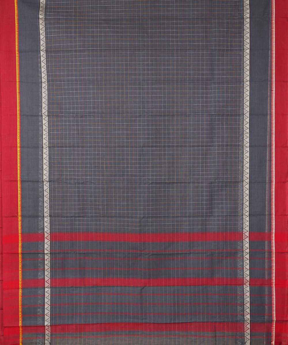 Grey blue cotton handwoven narayanapet saree