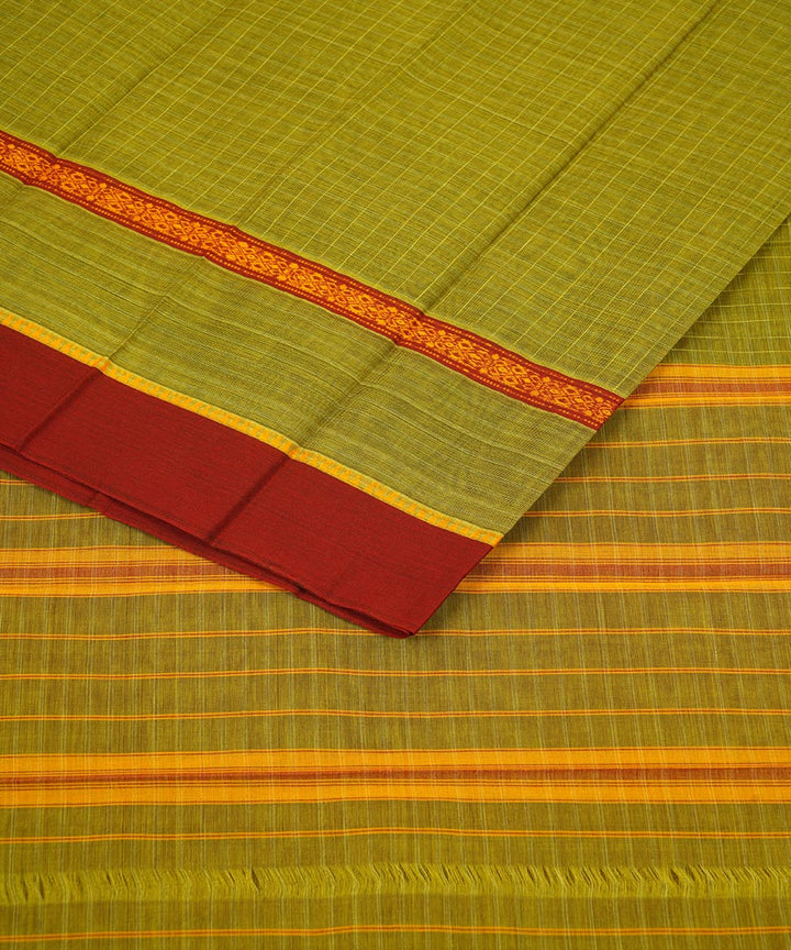 Light green with maroon border cotton handwoven narayanapet saree