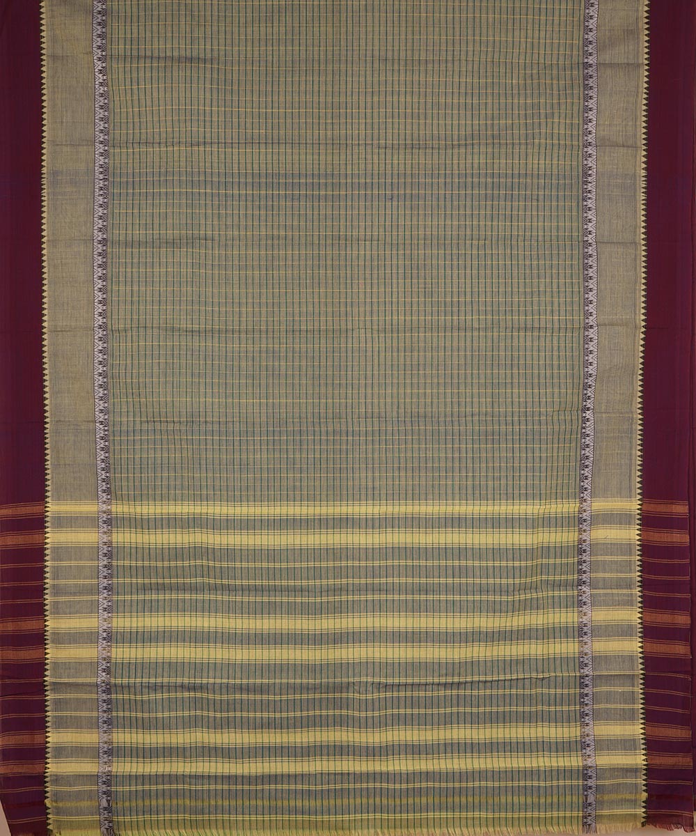 Grey green dual color cotton handwoven narayanapet saree