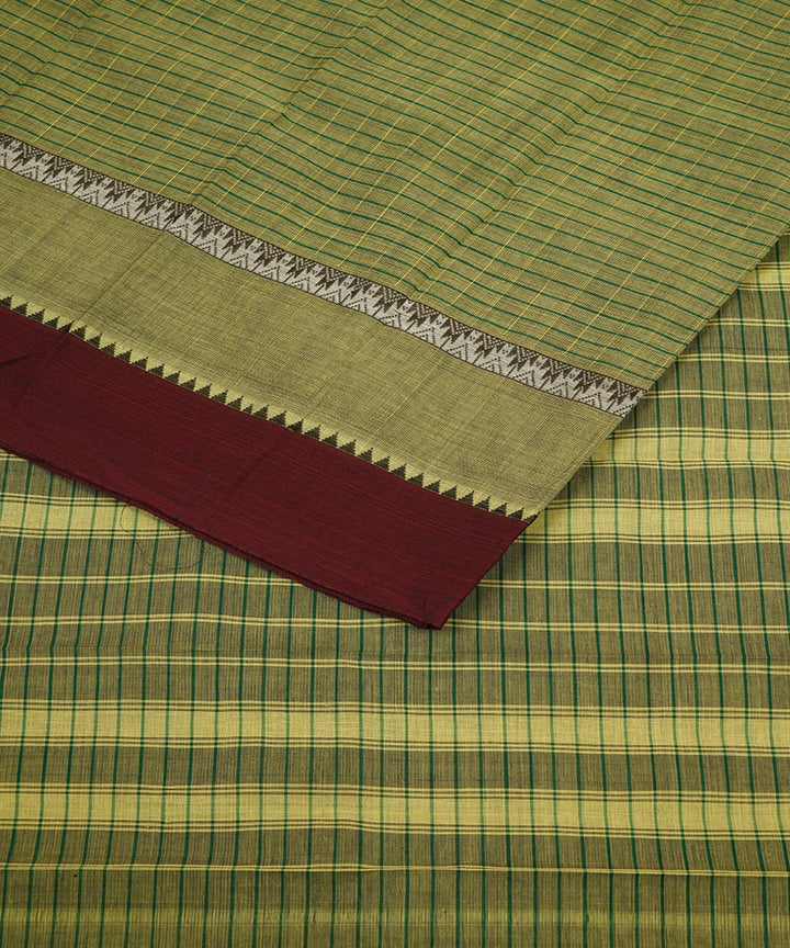 Pale yellow and green double color cotton handwoven narayanapet saree