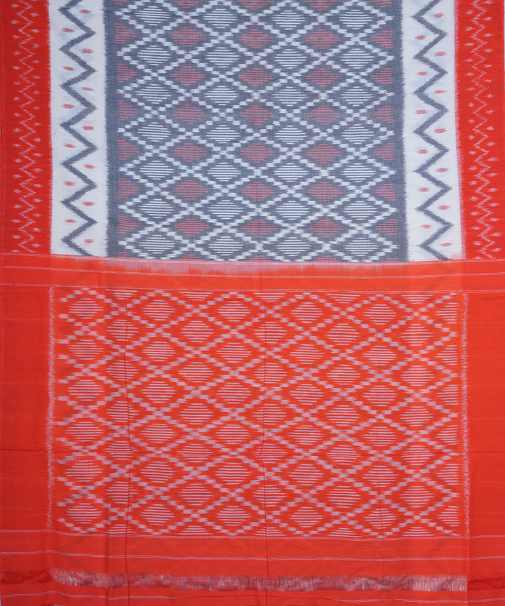 Grey red cotton pochampally ikkat saree