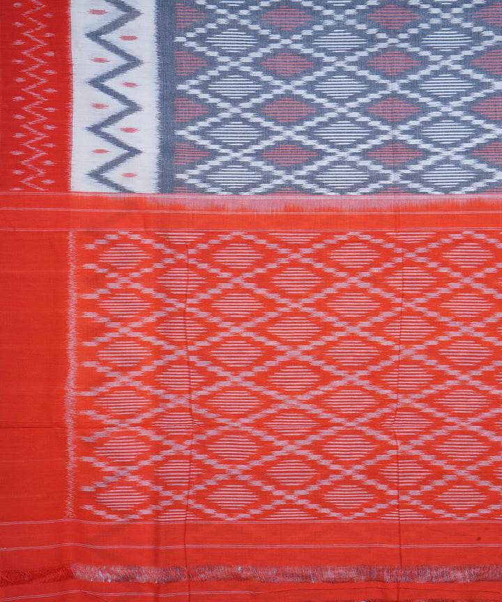 Grey red cotton pochampally ikkat saree