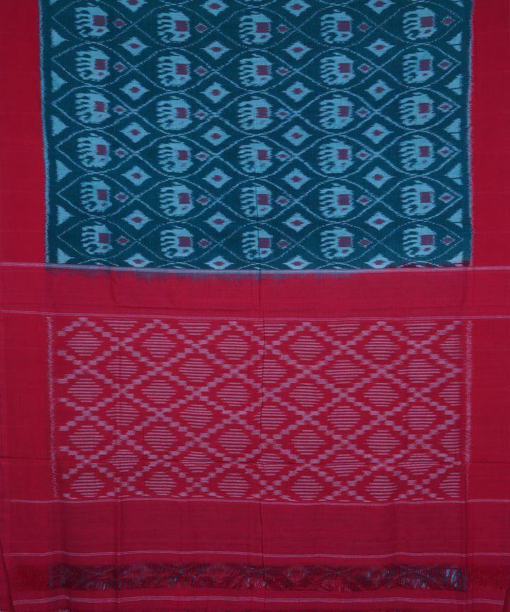 Cyan green red cotton pochampally ikkat saree