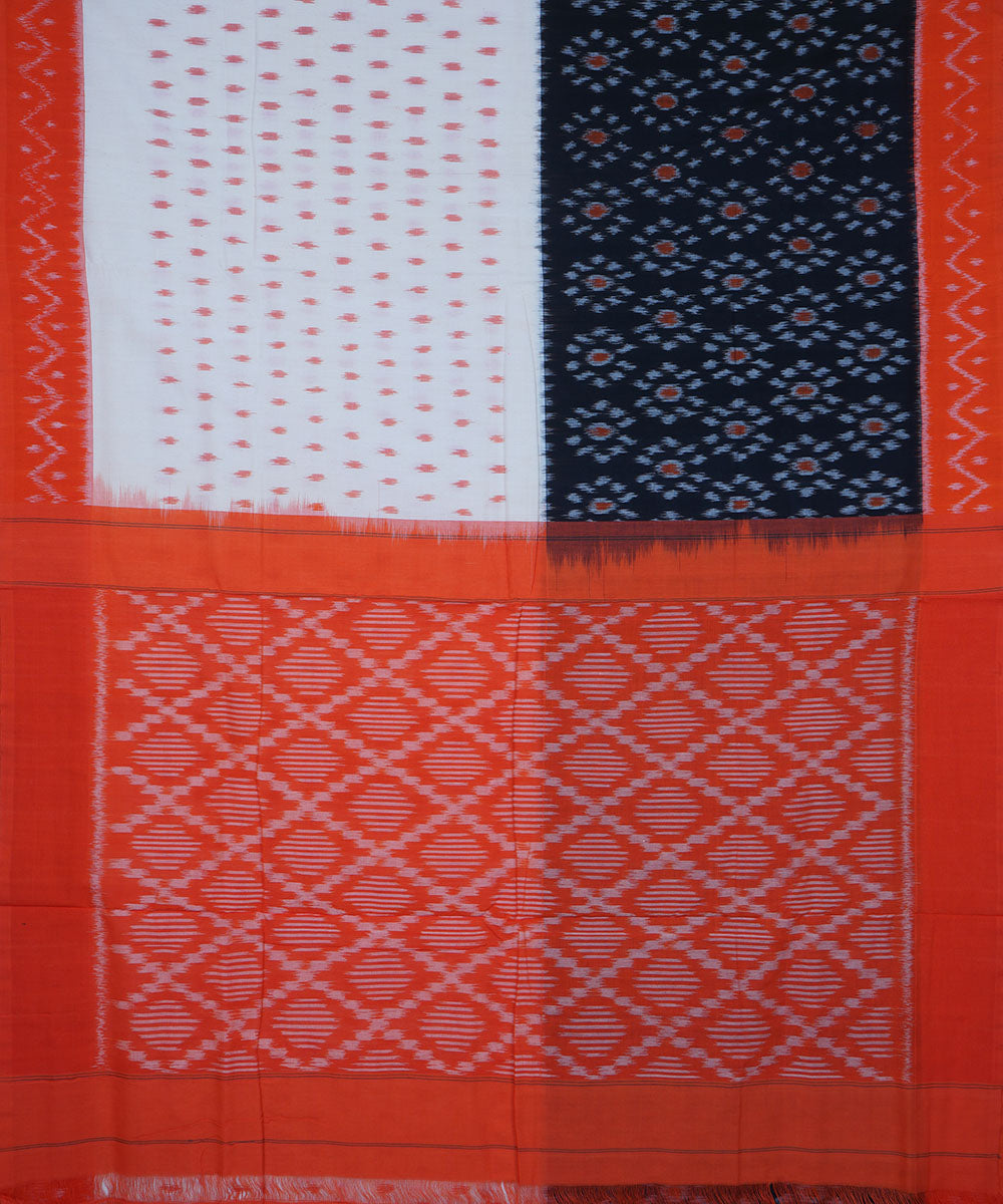 Black white and orange cotton pochampally ikkat saree