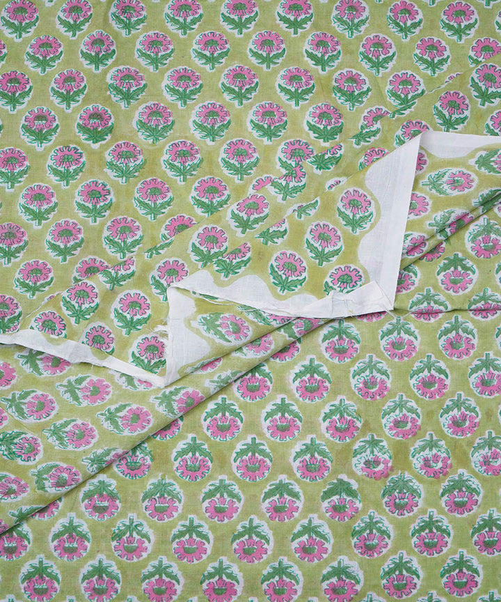 2.5 m Light green hand block print cotton sanganeri kurta material