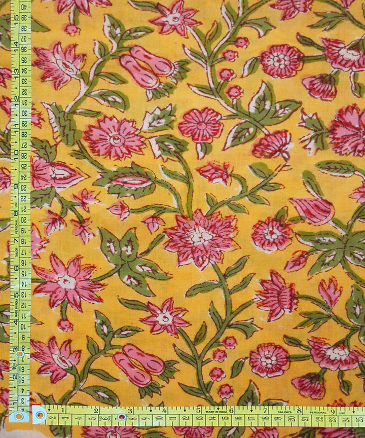 2.5m Yellow hand block print cotton sanganeri kurta material