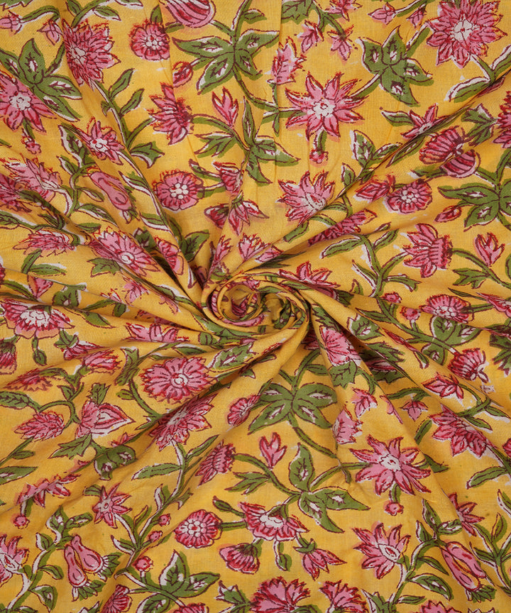 2.5m Yellow hand block print cotton sanganeri kurta material