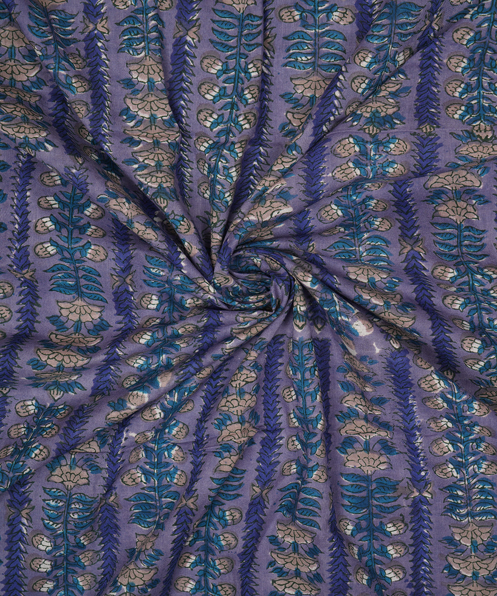2.5m Purple hand block print cotton sanganeri kurta material