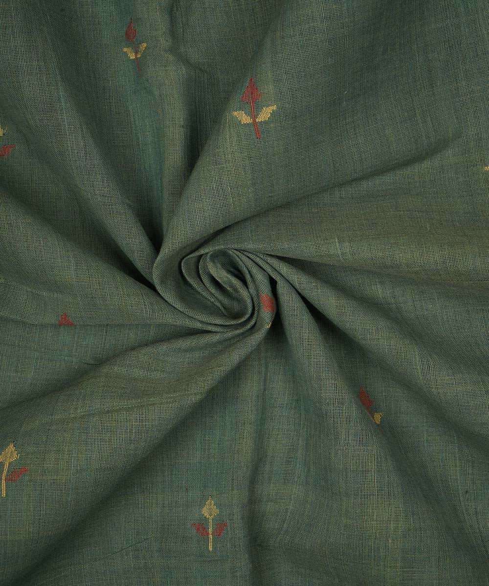 Green hand spun handwoven cotton srikakulam jamdani fabric