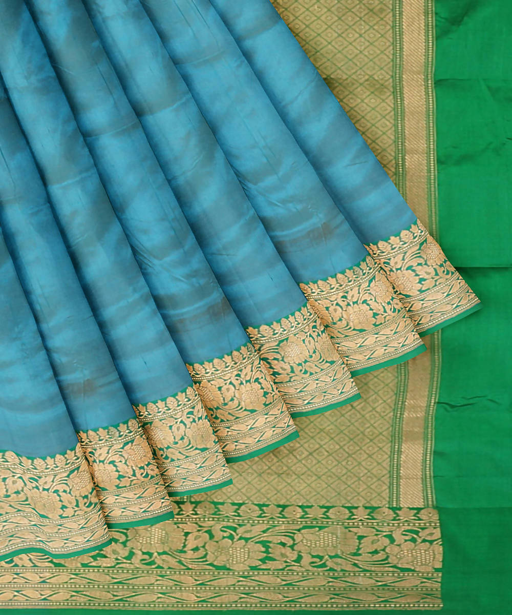 Light blue green handwoven katan silk banarasi saree
