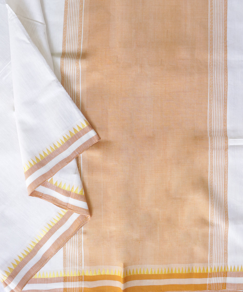 Off white orange handwoven cotton rajahmundry saree