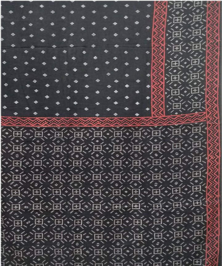 handblock print black grey mul cotton saree
