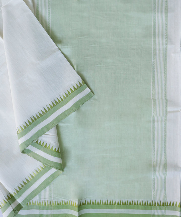 Off white and light green border handwoven cotton rajahmundry saree