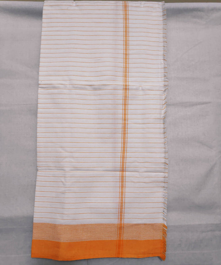 White and orange stripes handwoven cotton towel