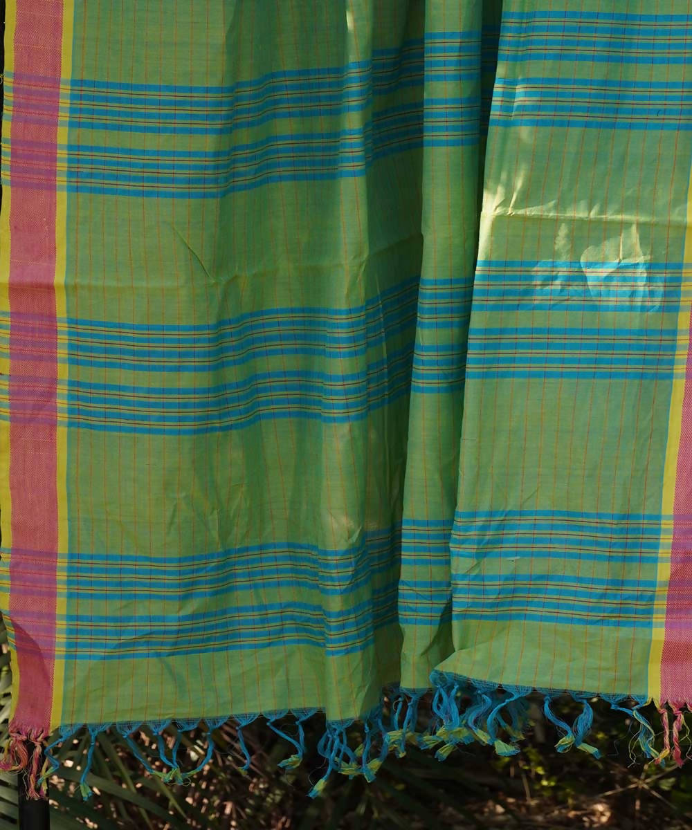 Sky Blue and green Cotton Handwoven mangalagiri saree