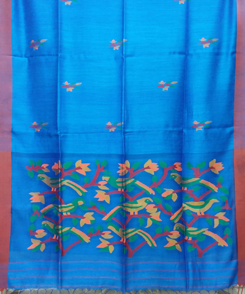 Blue Handloom Matka Silk Jamdani Bengal Saree