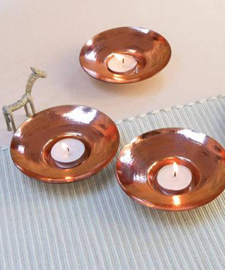 Handmade circular copper diya teal light
