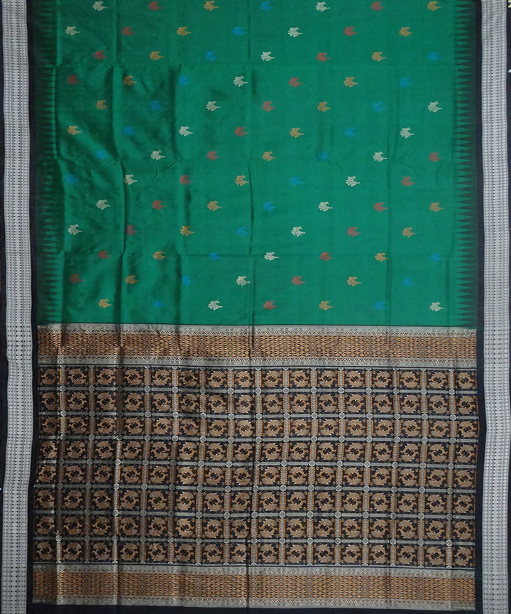 Dark green handwoven silk bomkai saree