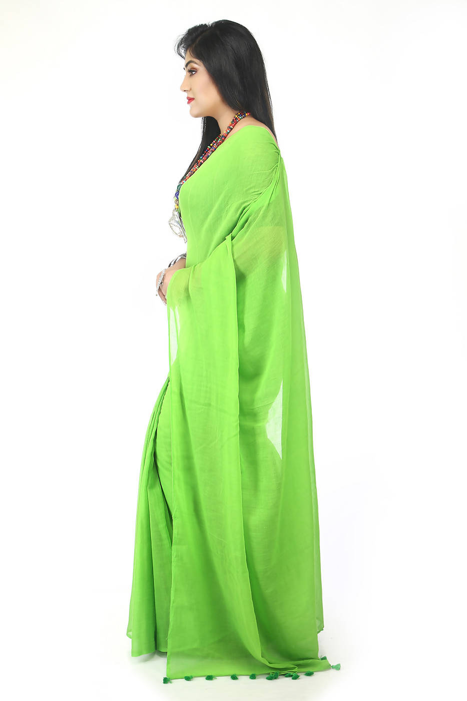 Handloom bengal light green soft cotton saree