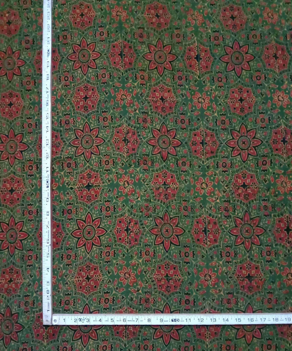 Green maroon natural dye ajrakh print handspun handloom cotton fabric