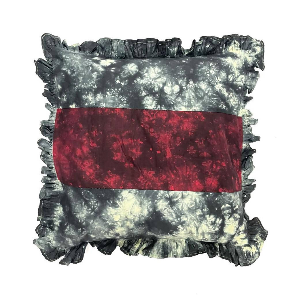 Red handwoven cotton tie and dye cushion cover