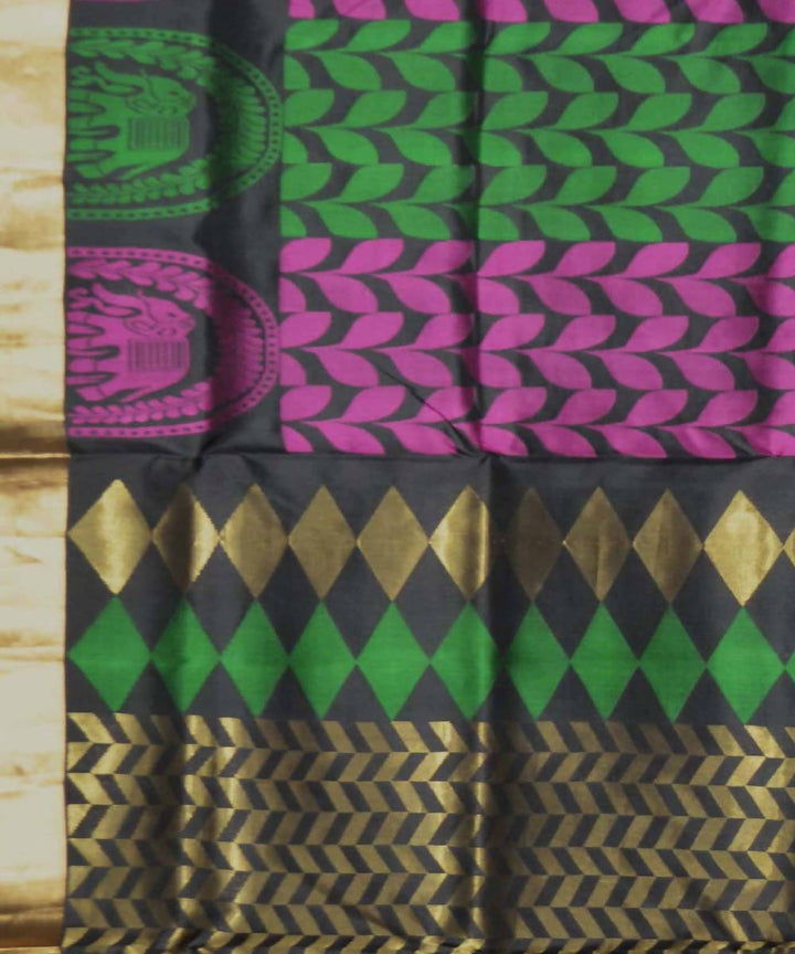 Black, Pink and Green Handloom Brocade Work Soft Silk Saree