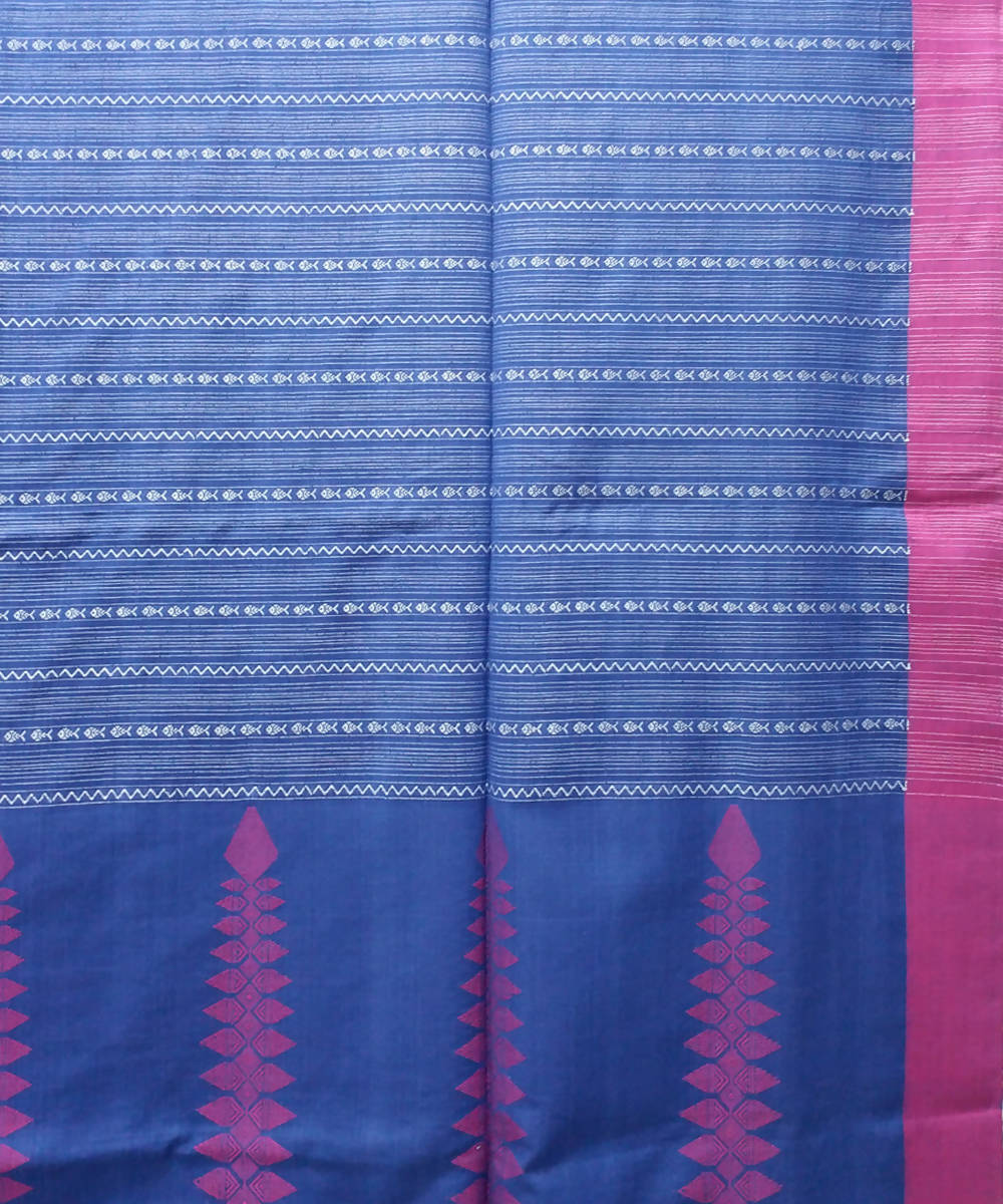 Bengal handspun handwoven cotton navy and pink saree
