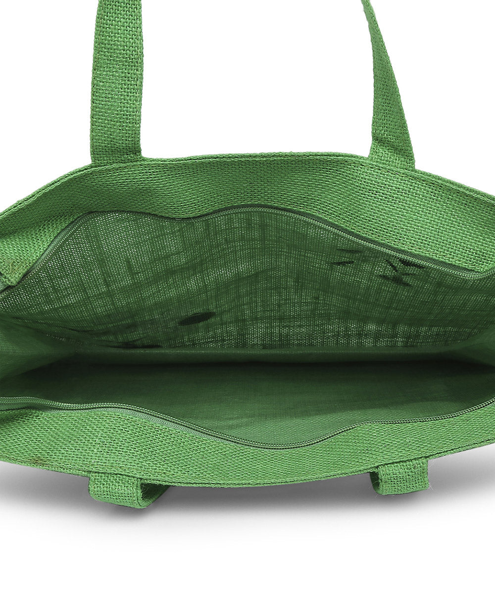 Light green hand printed jute shopping bag