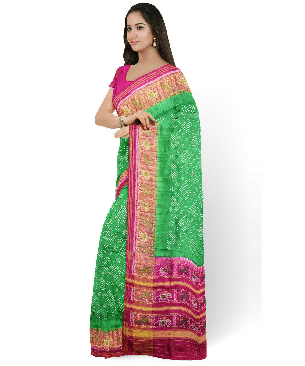 Light green pink silk handwoven patola saree