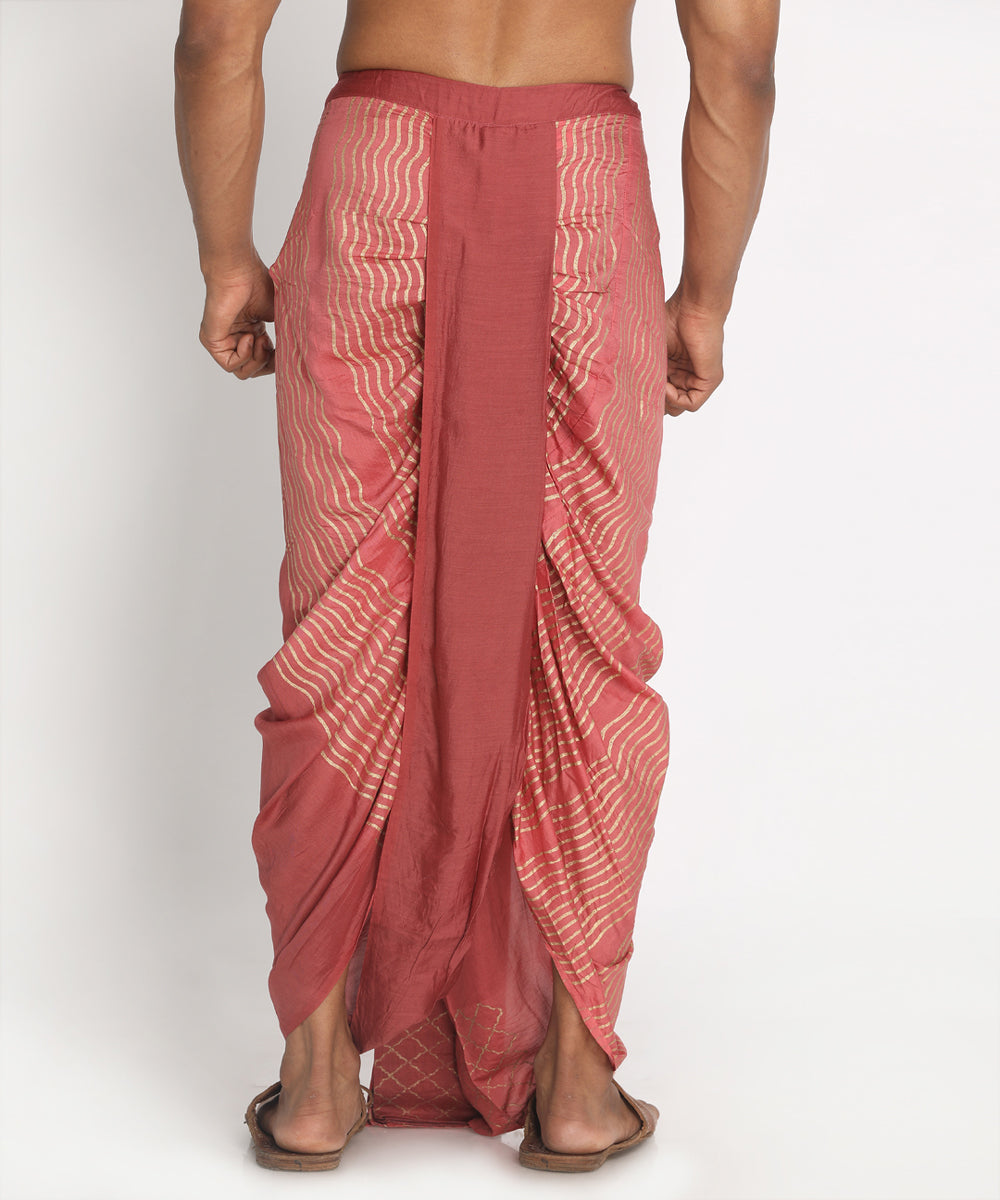 Maroon cotton silk handblock print ready to wear stitched dhoti