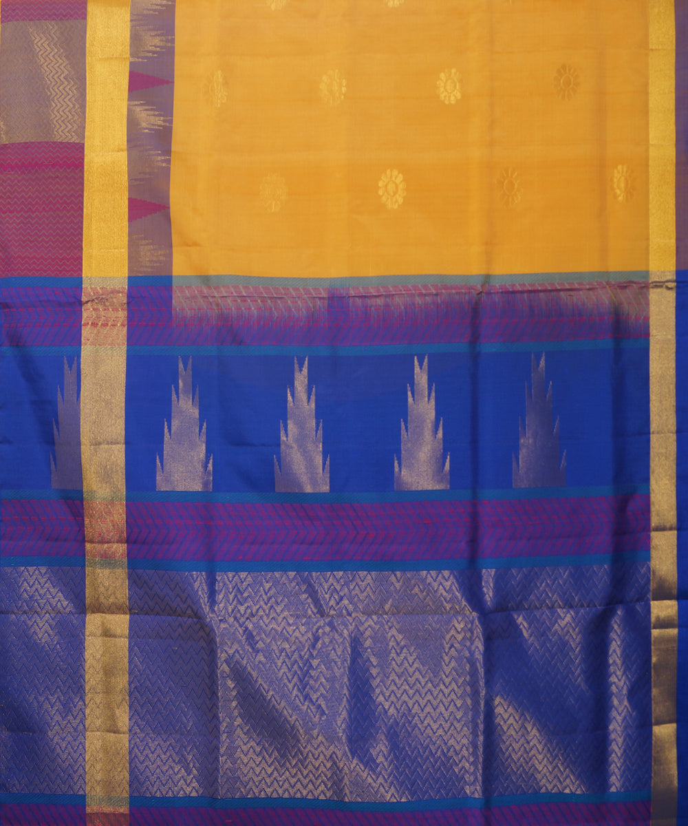 Yellow and Blue Handloom Soft Silk Saree