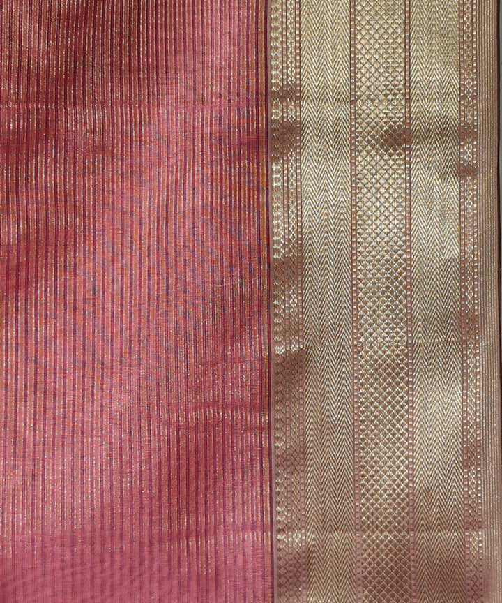 Pink golden handwoven cotton silk maheshwari saree