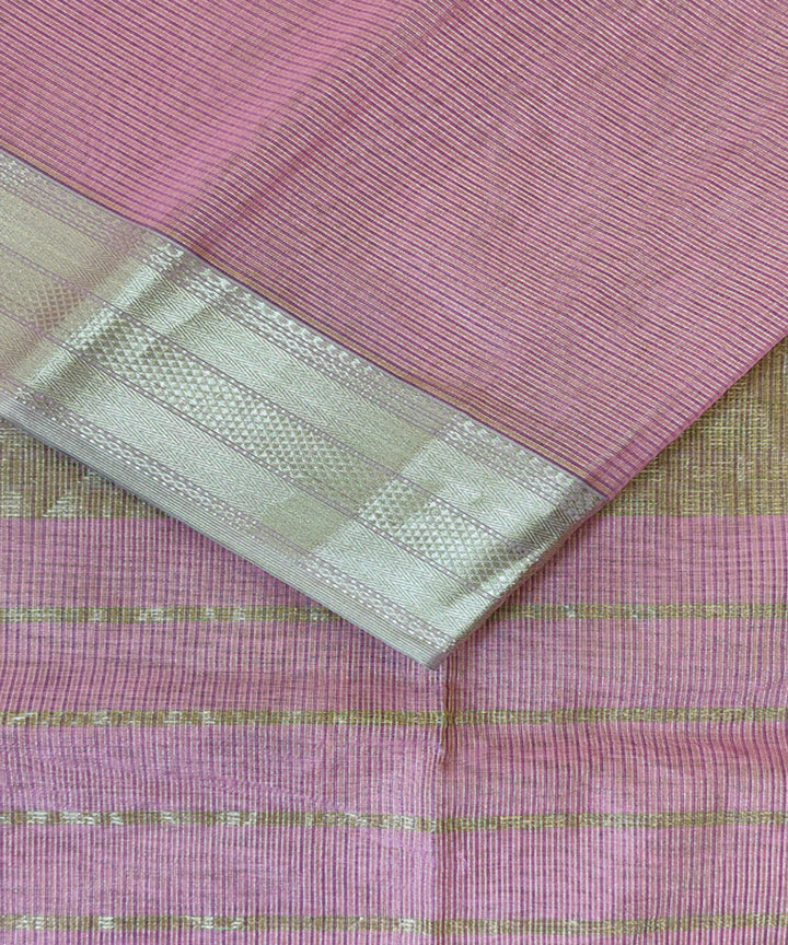 Pink golden handwoven cotton silk maheshwari saree