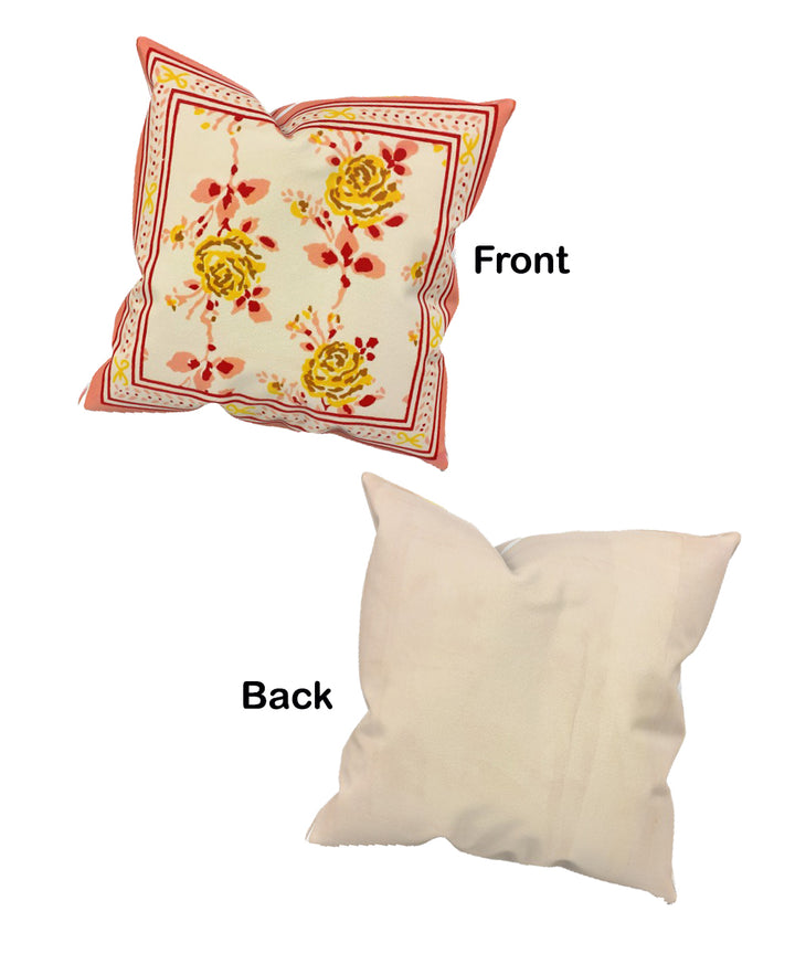 Yellow rose handblock printed cushion cover set of 2