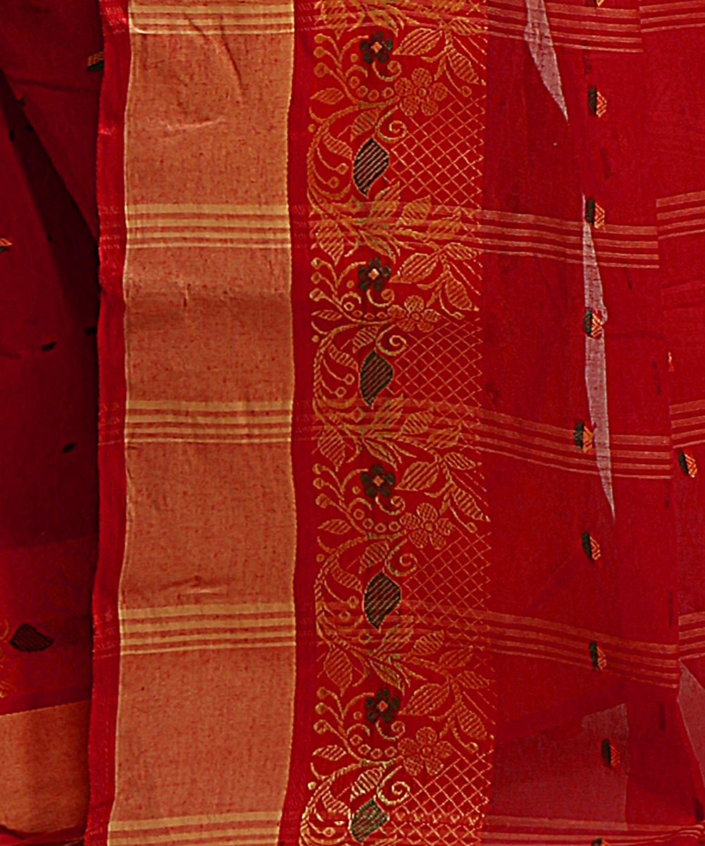 Red handwoven tangail tant cotton bengal saree
