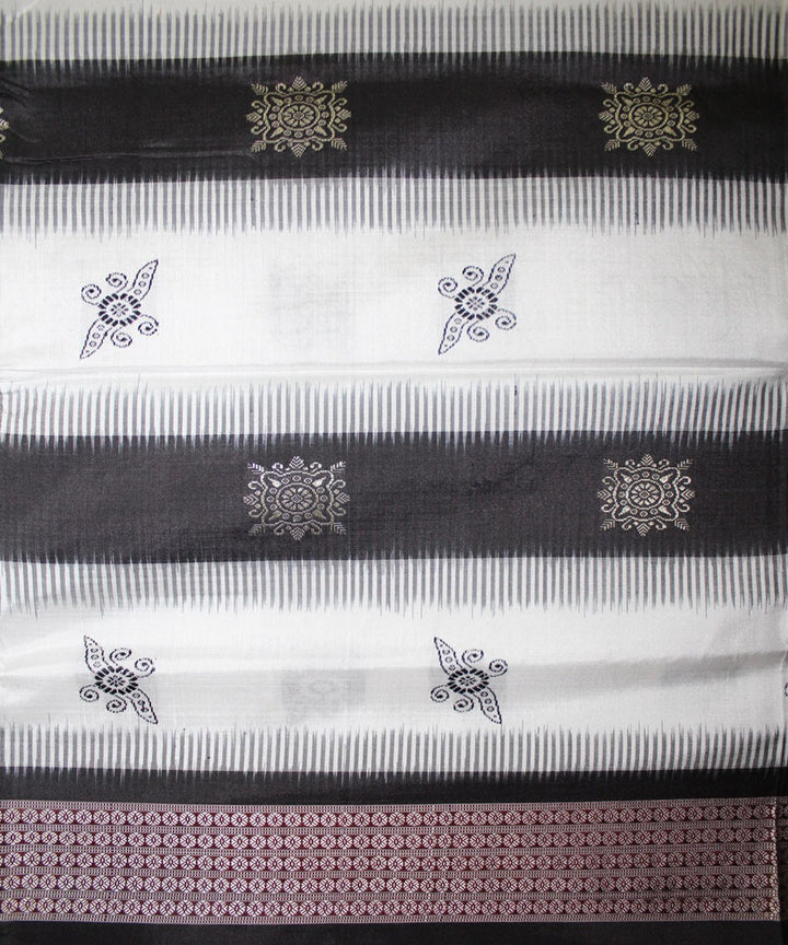 Handwoven Bomkai Silk Saree of Sonepur in White and Black