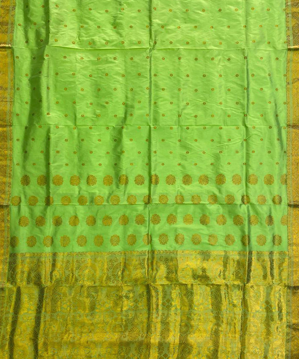 Light green golden zari handloom silk assam saree