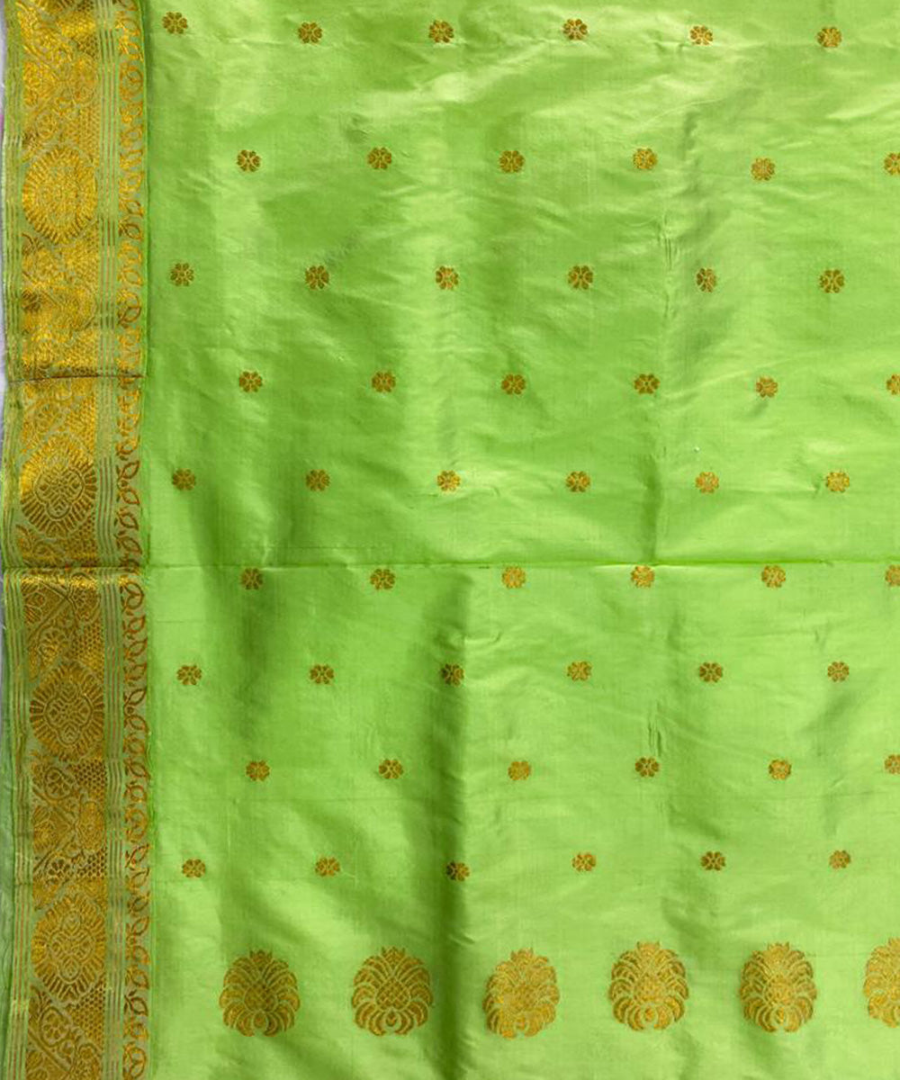 Light green golden zari handloom silk assam saree
