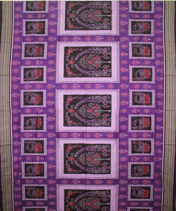 Handwoven Sambalpuri Ikat Cotton Saree in Purple and Coffee