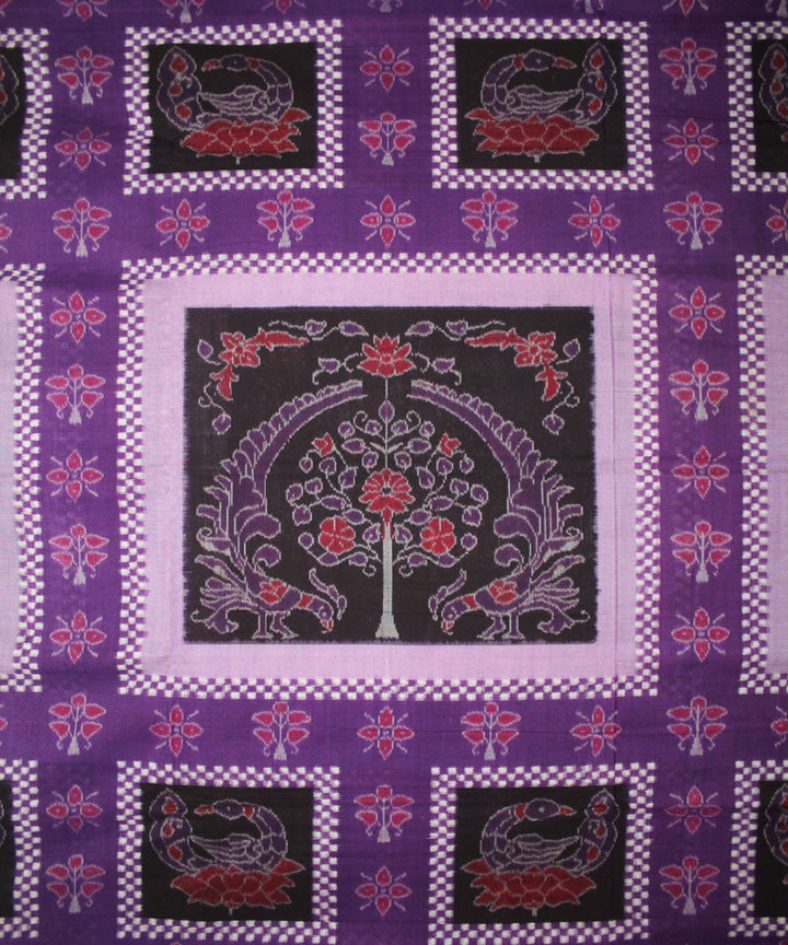 Handwoven Sambalpuri Ikat Cotton Saree in Purple and Coffee