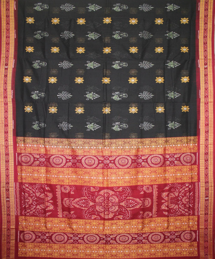 Handwoven Bomkai Cotton Saree in Black and Maroon