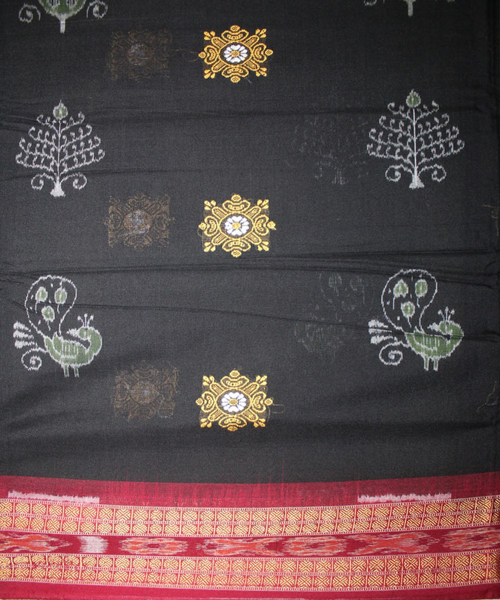 Handwoven Bomkai Cotton Saree in Black and Maroon