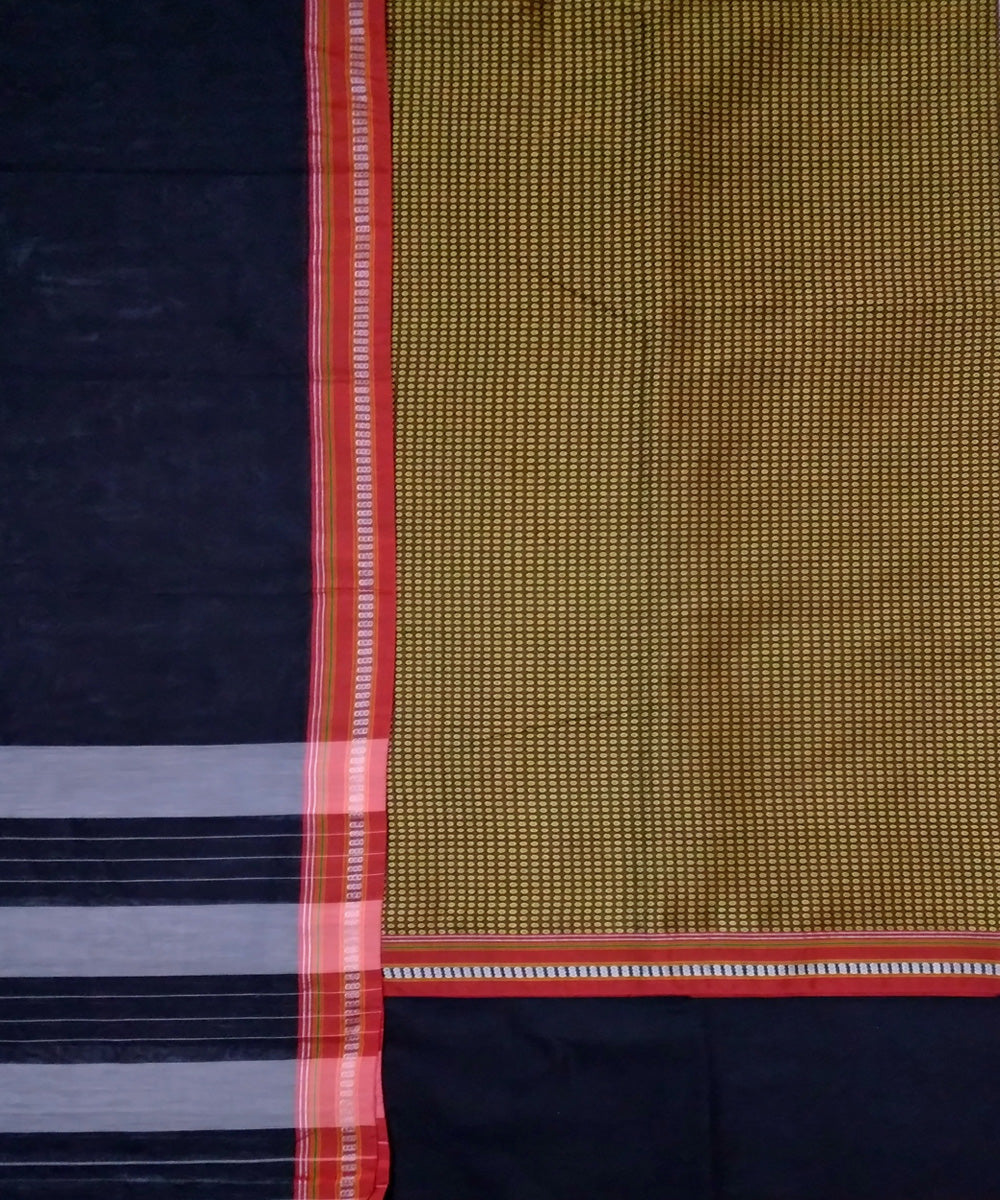 Gold black handwoven cotton art silk khun suit set